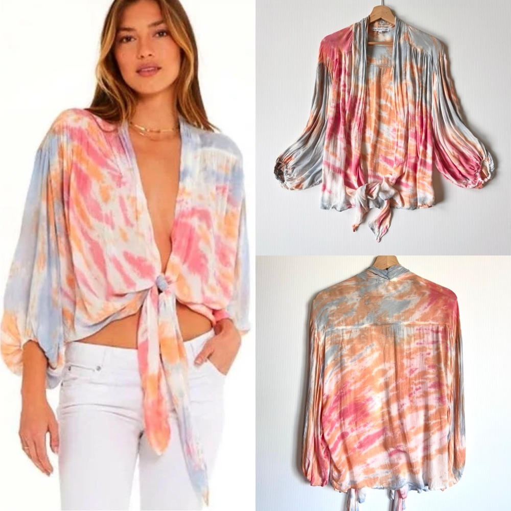 Young Fabulous & Broke Carmen tie dye sorbet summer blouse tunic top Small